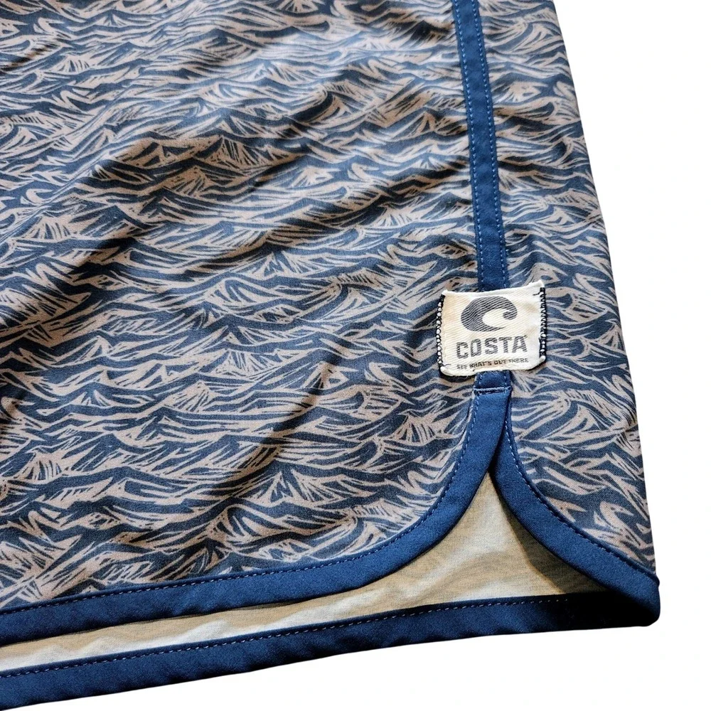 Costa Del Mar Board Shorts Mens 38 Wave Print Blue Performance Swim Trunks
